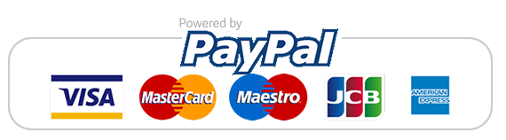 Secure checkout powered by PayPal. We accept Visa, Mastercard, Maestro, JCB and American Express cards through PayPal.