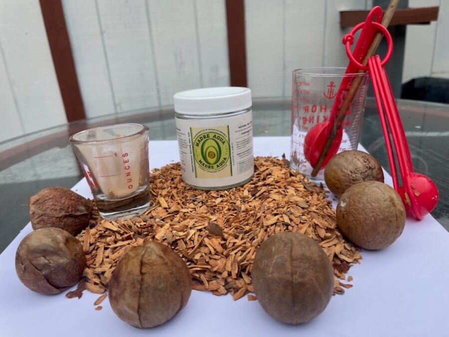 Ground avocado seed and handmade soap in a small batch